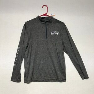 NFL Team Apparel Seattle Seahawks Mens Med Gray 1/4 Zip Pullover Shirt Heather